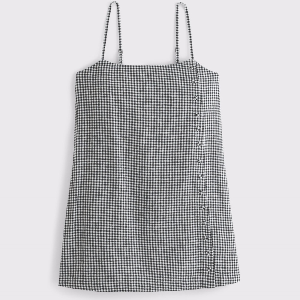 Abercrombie & Fitch Linen-Blend Button Skort black gingham 2025